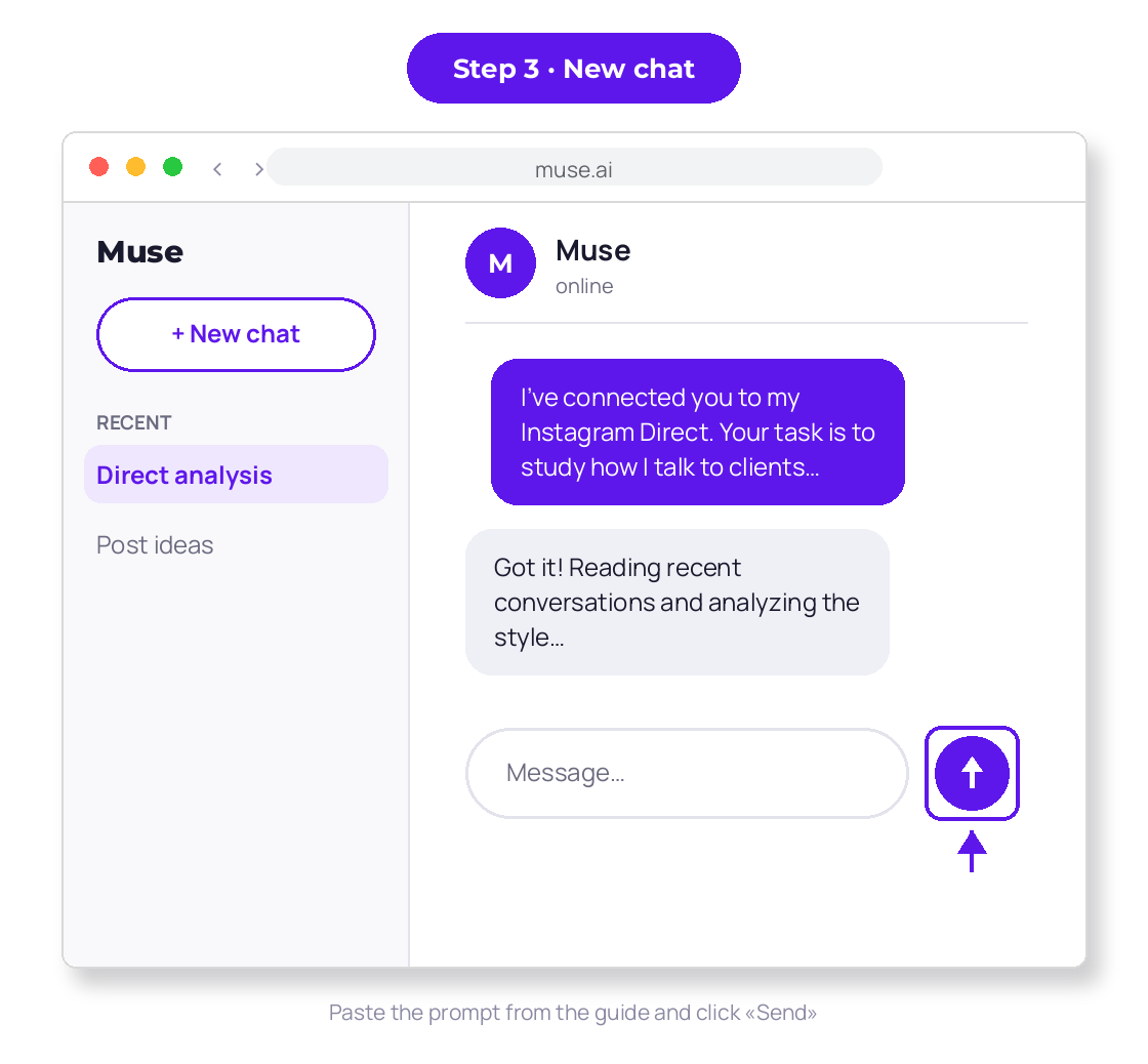 Step 3 — new chat and the send button