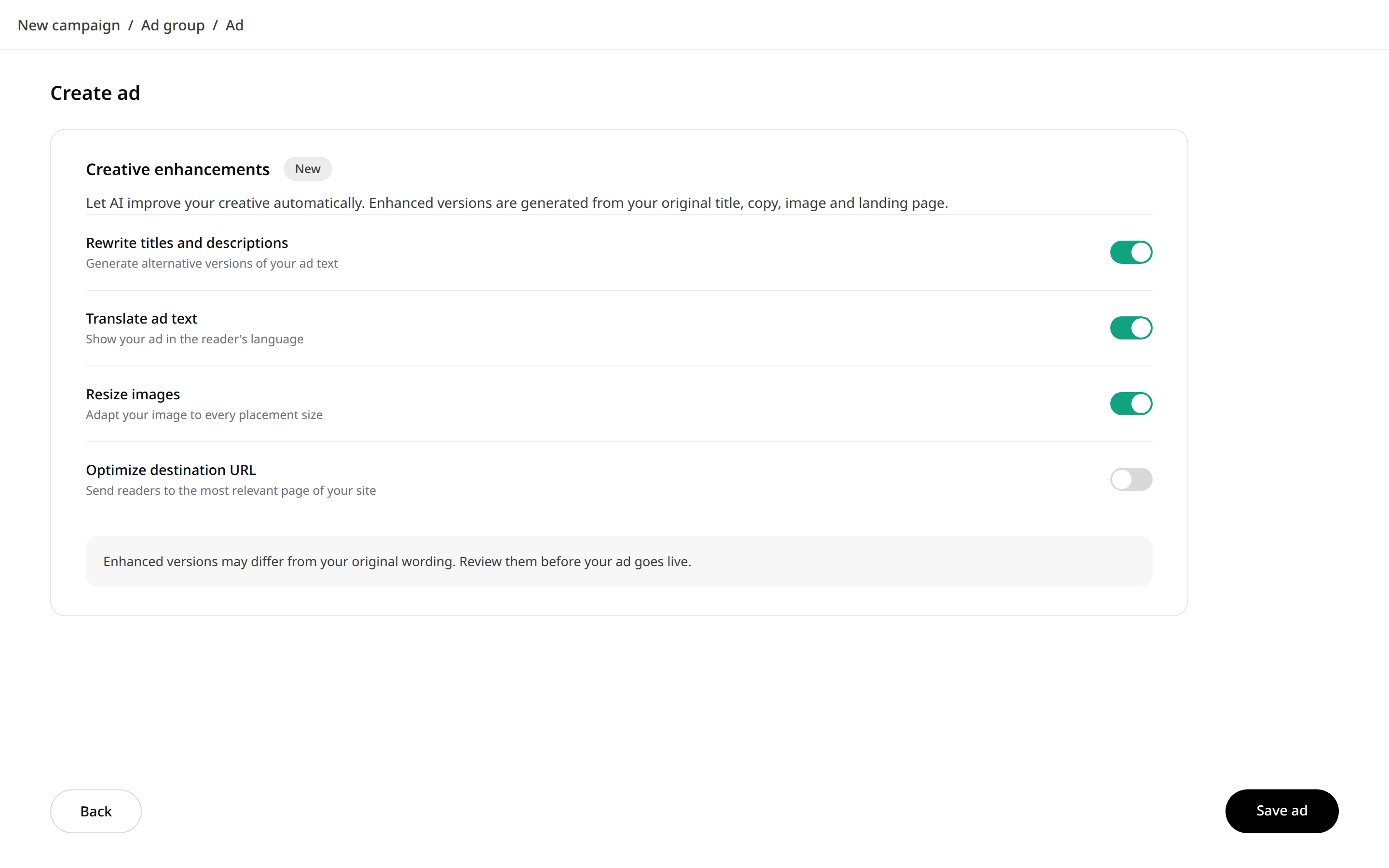 check these toggles in your account; the toggle states in the frame are illustrative