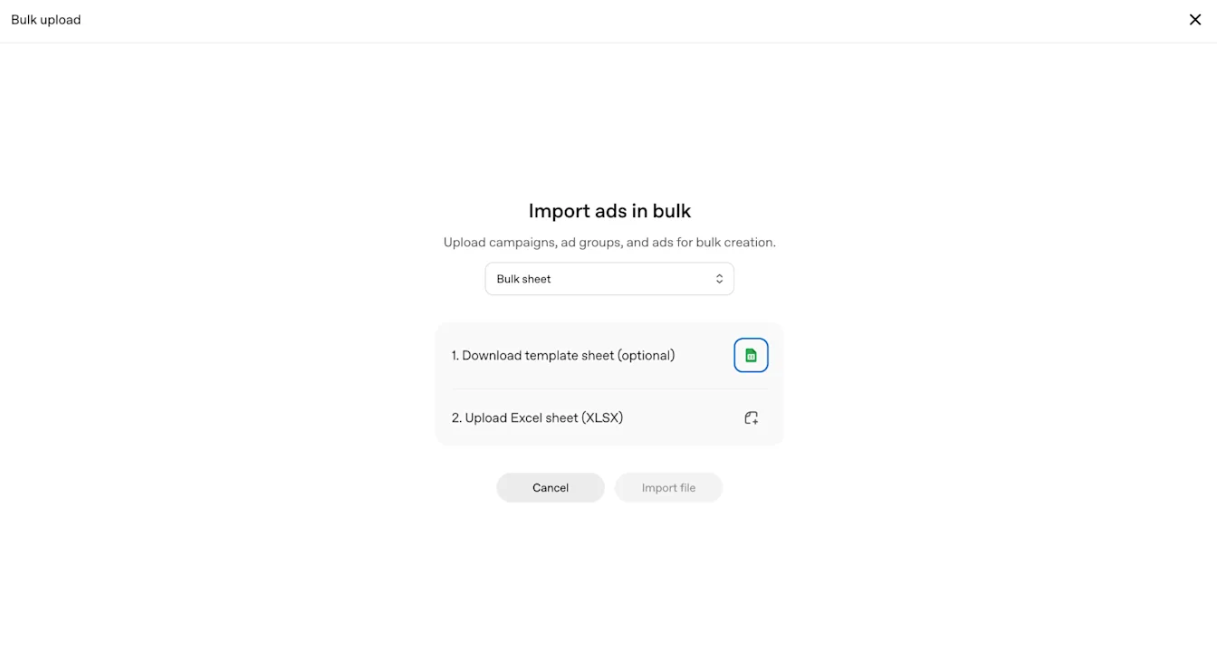 офіційний кадр bulk upload: завантаження кампаній через CSV / ad schema template
