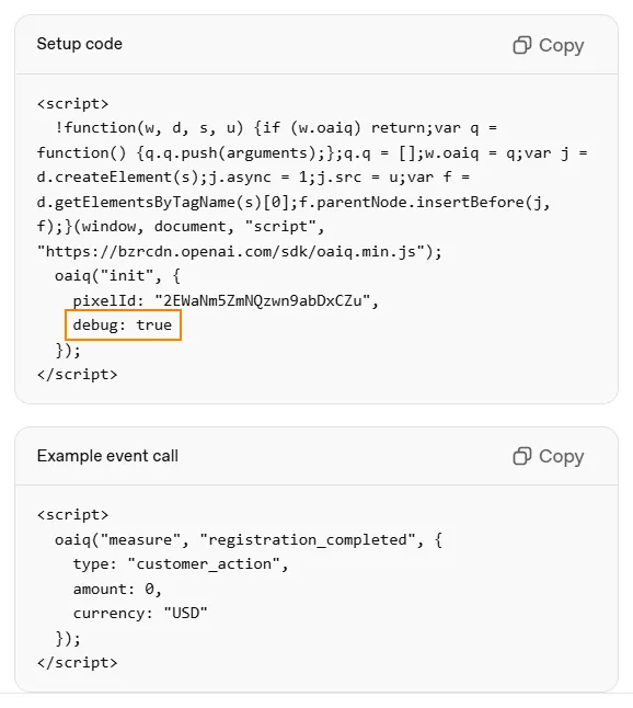 the pixel straight in code: events are sent by the oaiq function the pixel creates