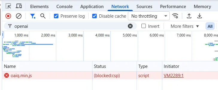 this is what a CSP block on the pixel looks like — two domains fix it