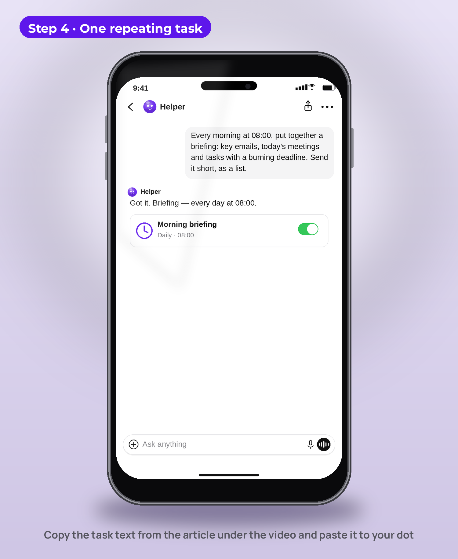 Step 4 — the task for the dot in chat