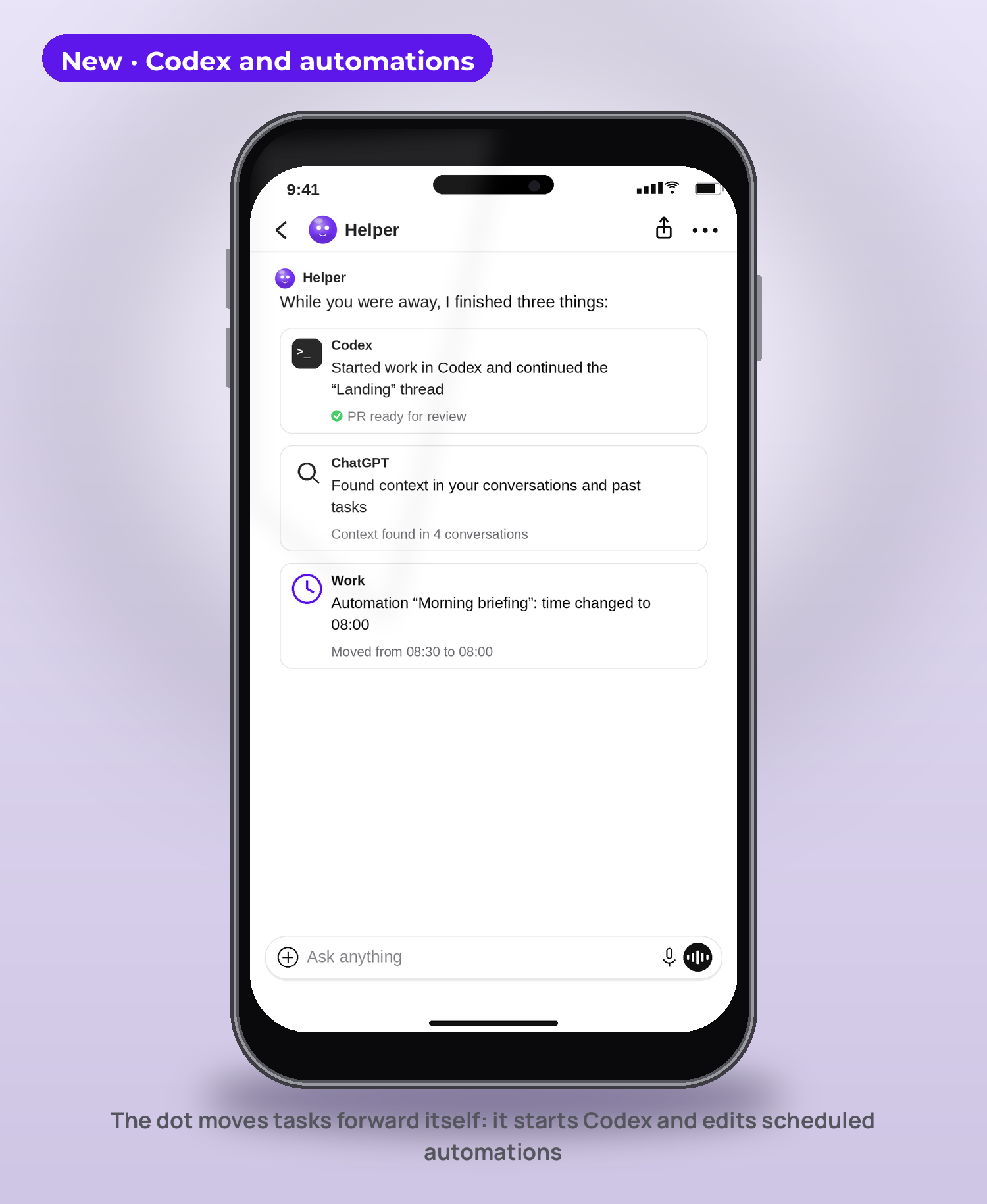 Dot activity: Codex, context, automations