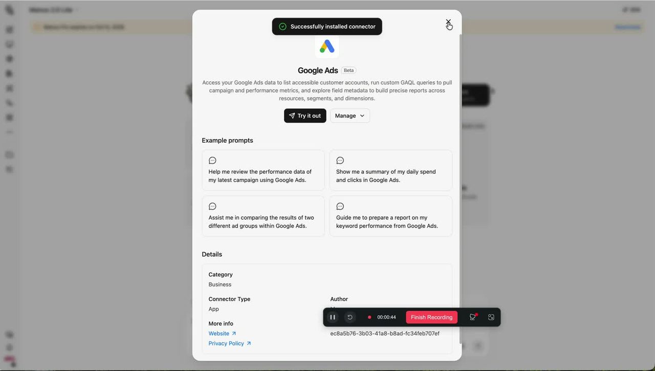 Коннектор Google Ads установлен