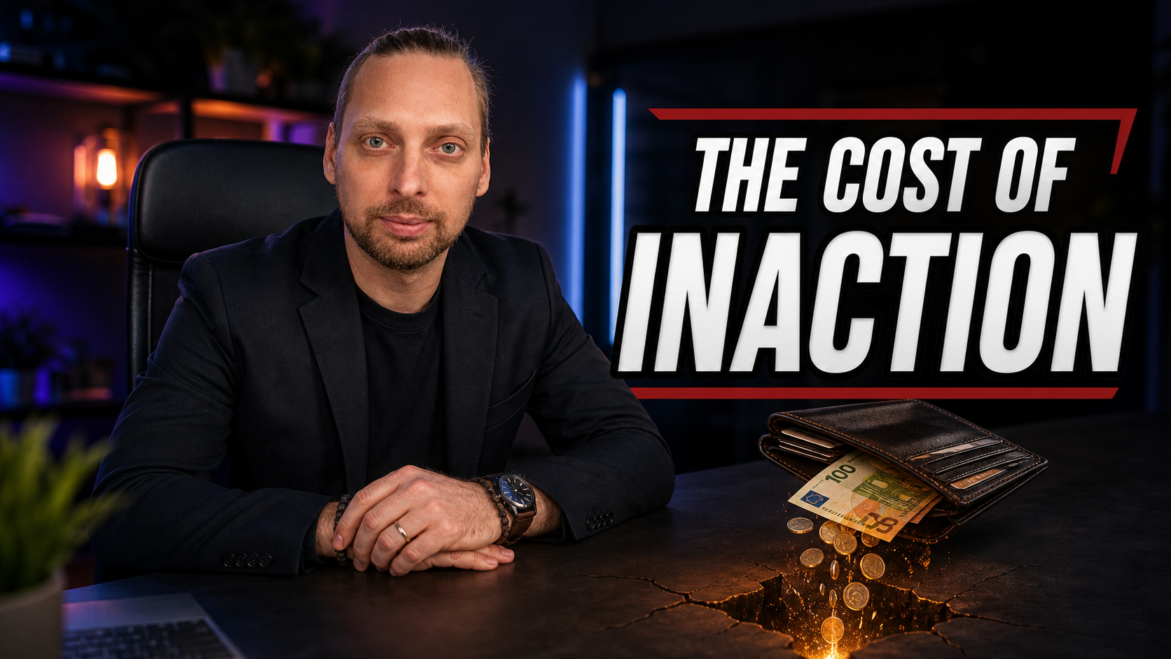 A business owner looks at a wallet spilling money.